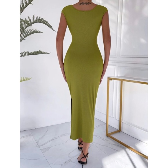 NWOT ROMWE Green Cut-Out BodyCon Midi Dress - Picture 3 of 5